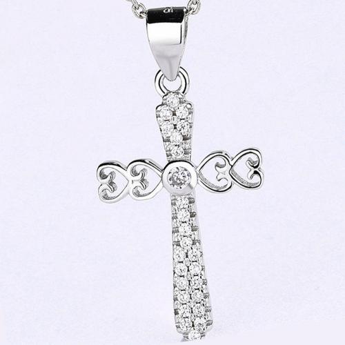 Cubic Zirconia Micro Pave Sterling Silver Pendant, 925 Sterling Silver, Cross, platinum plated & micro pave cubic zirconia & for woman 