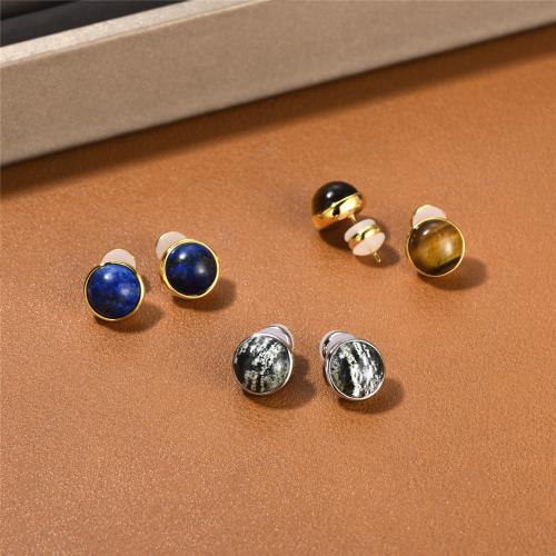Gemstone Stud Earring, metal, con Piedra natural, chapado en oro de 18 K, Joyería & para mujer, más colores para la opción, 11.5mm, Vendido por Par[