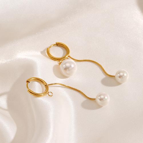 Boucle d'oreille goutte inox, Acier inoxydable 304, avec perle de plastique, Plaqué or 18K, bijoux de mode & pour femme, doré, Vendu par paire