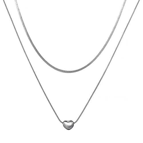 Stainless Steel Jewelry Necklace, 304 Stainless Steel, with 5cm extender chain, Heart, Double Layer & fashion jewelry & for woman, original color, nickel, lead & cadmium free Approx 40 cm, Approx 45 cm 