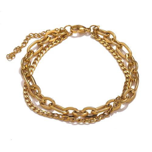 Stainless Steel Chain Bracelets, 304 Stainless Steel, with 5cm extender chain, Vacuum Ion Plating, Double Layer & fashion jewelry & for woman, golden, nickel, lead & cadmium free Approx 18.5 cm 