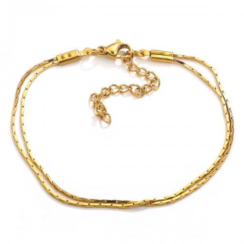 Stainless Steel Chain Bracelets, 304 Stainless Steel, with 5cm extender chain, Vacuum Ion Plating, Double Layer & fashion jewelry & for woman, golden, nickel, lead & cadmium free Approx 18 cm 