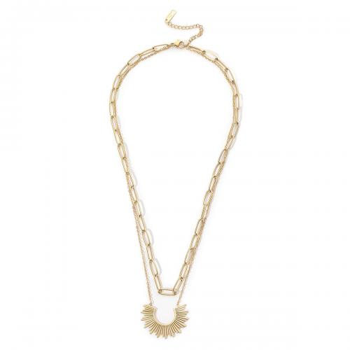 Titan Schmuck Halskette, Titanstahl, Vakuum-Ionen-Beschichtung, Doppelschicht & Modeschmuck & für Frau, goldfarben, Länge:ca. 41-47 cm, verkauft von PC
