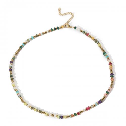 Titan Schmuck Halskette, Titanstahl, mit Edelstein, Vakuum-Ionen-Beschichtung, Modeschmuck & für Frau, gemischte Farben, Länge:ca. 40.5-45.5 cm, verkauft von PC