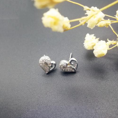Cubic Zirconia Micro Pave Sterling Silver Earring, 925 Sterling Silver, Heart, fashion jewelry & micro pave cubic zirconia & for woman 