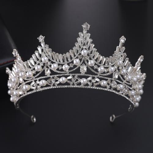 Bridal Tiaras, Zinc Alloy, with Crystal & Plastic Pearl, fashion jewelry & for woman & with rhinestone diameter 140mm, height 75mm 