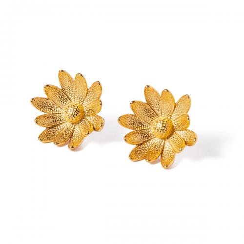 Stainless Steel Stud Earring, 304 Stainless Steel, Sunflower, 18K gold plated, fashion jewelry & for woman, golden, 23.3mm 