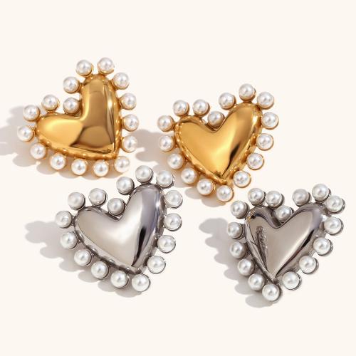 Edelstahl Stud Ohrring, 316 L Edelstahl, mit Kunststoff Perlen, Herz, Vakuum-Ionen-Beschichtung, Modeschmuck & für Frau, keine, 27.8mm, verkauft von Paar