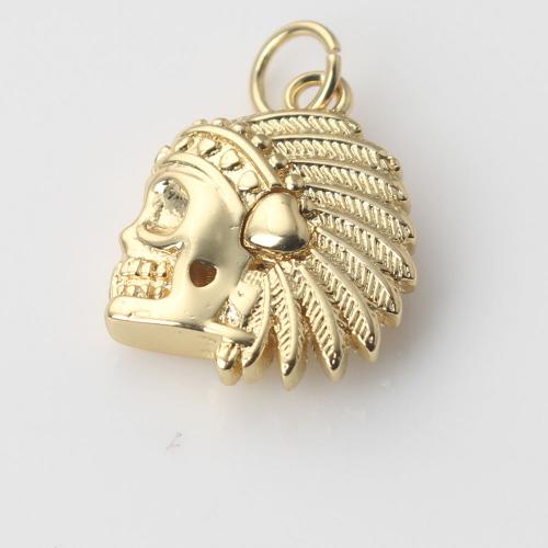 Brass Jewelry Pendants, Skull, gold color plated, DIY 