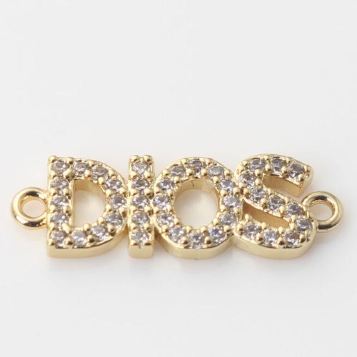 Cubic Zirconia Micro Pave Brass Connector, Alphabet Letter, gold color plated, DIY & micro pave cubic zirconia & 1/1 loop 