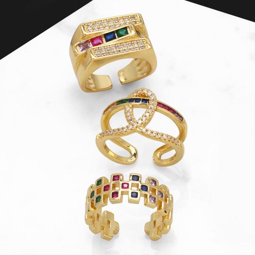 Цирконий Micro Pave Латунь палец кольцо, Другое покрытие, ювелирные изделия моды & различные модели для выбора & инкрустированное микро кубического циркония, Золотой, продается PC