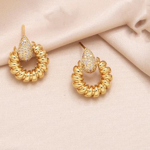 Boucles d'oreilles en laiton zircon cubique pavent, Placage, bijoux de mode & pavé de micro zircon, doré Vendu par paire