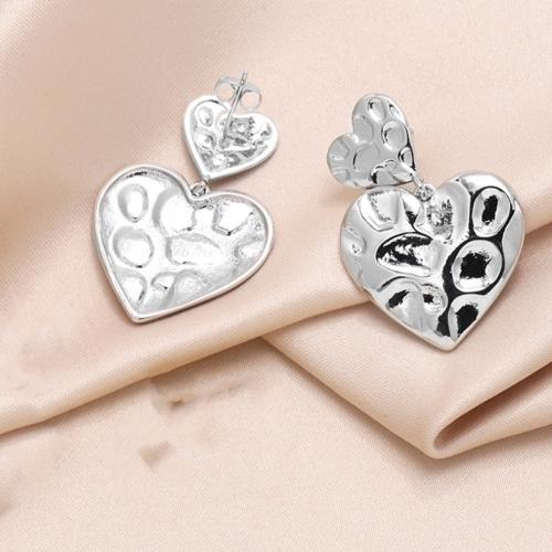 Brass Drop Earring, Heart, plated, fashion jewelry, silver color 