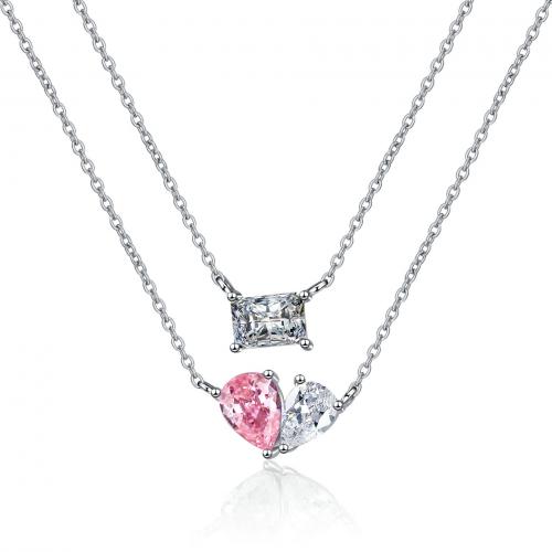 Brass Cubic Zirconia Necklace, plated, 2 pieces & fashion jewelry & micro pave cubic zirconia & for woman Approx 41-50 cm 