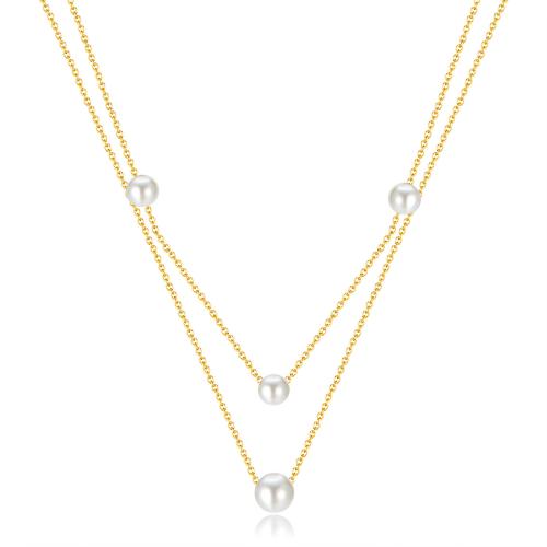 Edelstahl Schmuck Halskette, 316 Edelstahl, mit Kunststoff Perlen, mit Verlängerungskettchen von 5.5CM, plattiert, für Frau, keine, Länge:ca. 39 cm, verkauft von PC