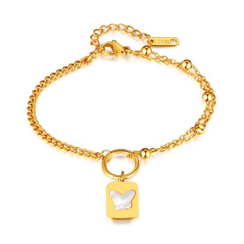 Stainless Steel Charm Bracelet, 316 Stainless Steel, with White Shell, with 4CM extender chain, plated, for woman Approx 16 cm 