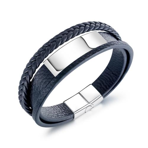 PU Leather Cord Bracelets, 316 Stainless Steel, with Microfiber, polished & for woman, black 