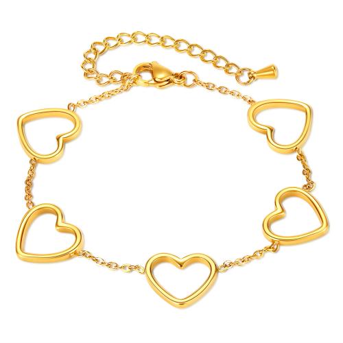 Stainless Steel Chain Bracelets, 316 Stainless Steel, with 5.5CM extender chain, Heart, plated, for woman Approx 16.5 cm 