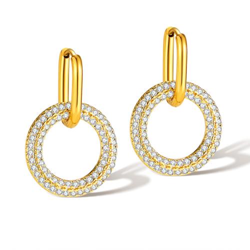 Stainless Steel Drop Earring, 316 Stainless Steel, with Brass, plated, micro pave cubic zirconia & for woman, golden 