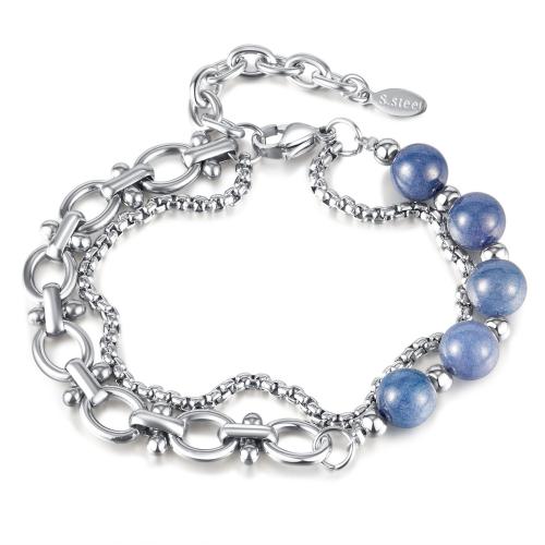 Gemstone Bracelets, 316 Stainless Steel, with Aventurine, with 4CM extender chain, plated, Unisex, platinum color Approx 18 cm 