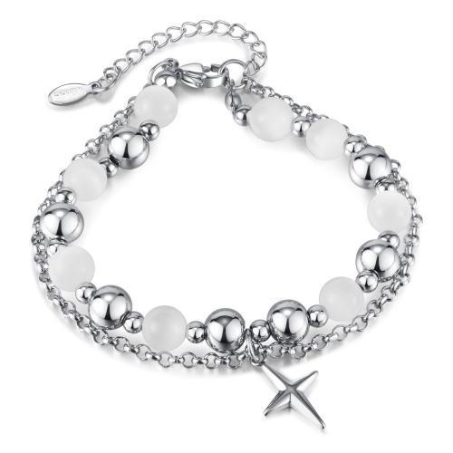 Cats Eye Bracelets, 316 Stainless Steel, with Cats Eye, with 4.5CM extender chain, plated, for woman, platinum color Approx 19 cm 