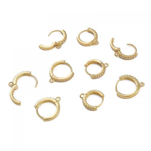 Brass Hoop Earring Components, plated, DIY & micro pave cubic zirconia & for woman, golden 