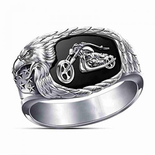 кольцо эмали из нержавеющей стали, цинковый сплав, Другое покрытие, разный размер для выбора & Мужский & эмаль, серебряный, продается PC[