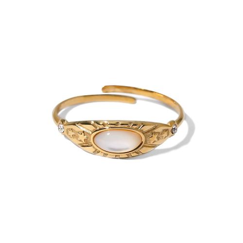 304 Stainless Steel Cuff Finger Ring, with Resin, 14K gold plated & micro pave cubic zirconia & for woman 