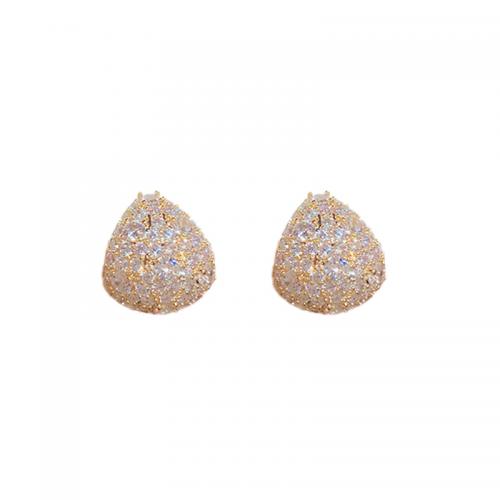 Brass Stud Earring, Teardrop, plated, micro pave cubic zirconia & for woman 