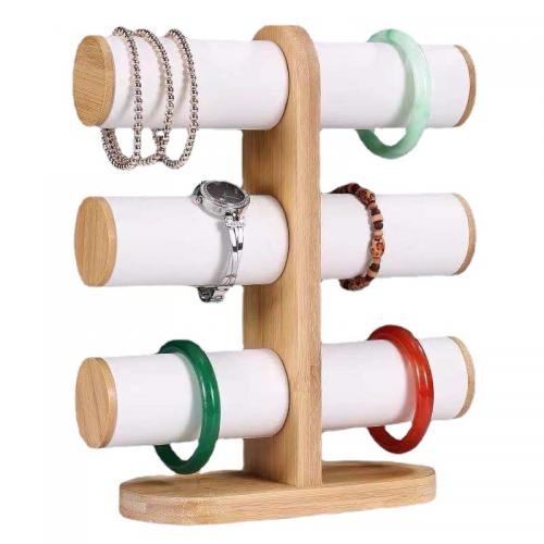Leather Bracelet Display, PU Leather, with Bamboo, durable, black [