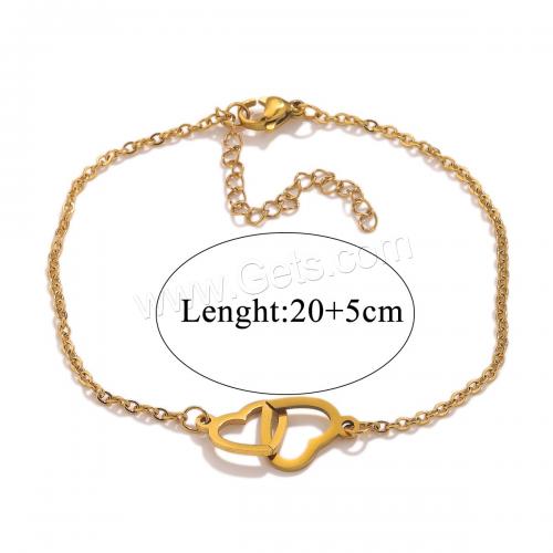 Stainless Steel Chain Bracelets, 304 Stainless Steel, with 5cm extender chain, Heart, Vacuum Ion Plating, fashion jewelry & for woman & hollow, golden, nickel, lead & cadmium free Approx 20 cm 