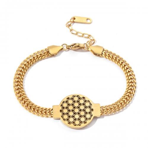 Titanium Steel Bracelet & Bangle, Flat Round, Vacuum Ion Plating, fashion jewelry & for woman & hollow, golden Approx 17-21.5 cm 