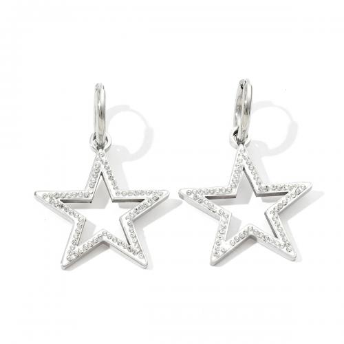 Titanium Steel Earrings, Star, fashion jewelry & for woman & with rhinestone & hollow, original color 