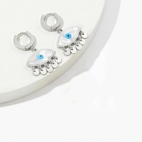 Evil Eye Earrings, Titanium Steel, with Acrylic, fashion jewelry & for woman & enamel, white 