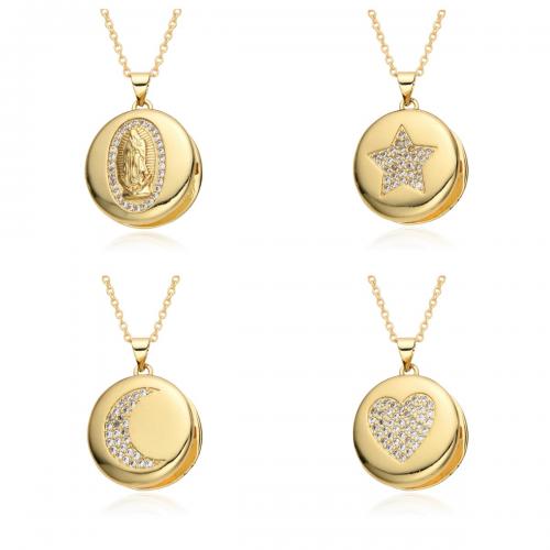 Cubic Zircon Micro Pave Brass Necklace, Flat Round, gold color plated, fashion jewelry & micro pave cubic zirconia & for woman Approx 41-50 cm 