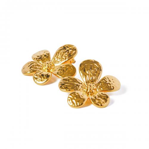 Edelstahl Stud Ohrring, 304 Edelstahl, Blume, 18K vergoldet, Modeschmuck & für Frau, goldfarben, 34x35mm, verkauft von Paar