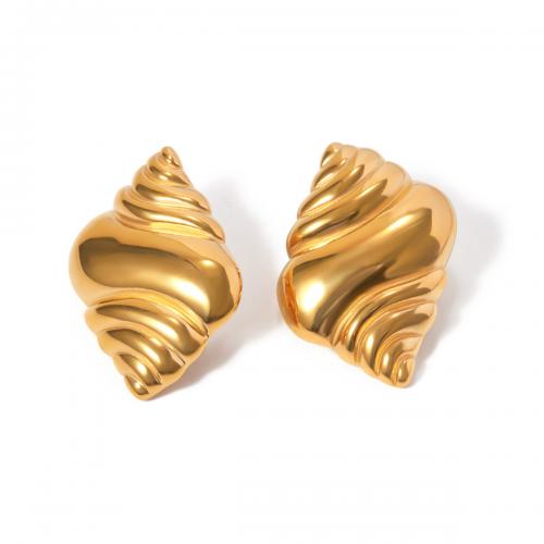 Stainless Steel Stud Earring, 304 Stainless Steel, Conch, 18K gold plated, fashion jewelry & for woman, golden 