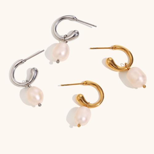 Stainless Steel Drop Earring, 316L Stainless Steel, with Freshwater Pearl, Vacuum Ion Plating, fashion jewelry & for woman 