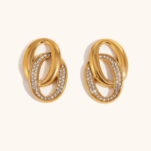 Stainless Steel Rhinestone Stud Earring, 316L Stainless Steel, 18K gold plated, fashion jewelry & for woman & with rhinestone, golden [