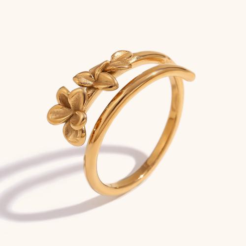 Stainless Steel Finger Ring, 316L Stainless Steel, Flower, 18K gold plated, fashion jewelry & for woman, golden 