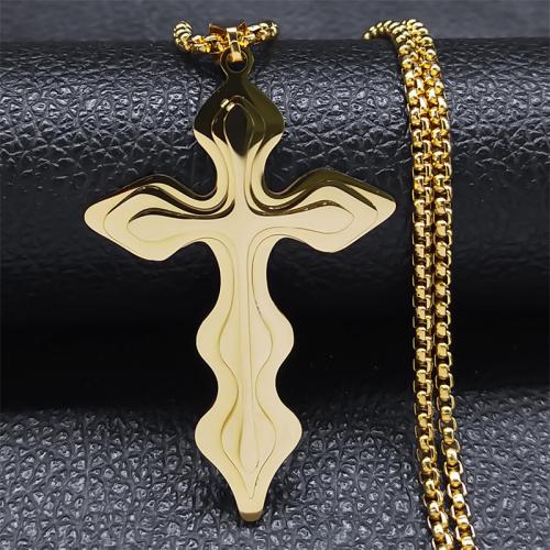 Halskette, 304 Edelstahl, Kreuz, poliert, Modeschmuck & unisex, goldfarben, 55x35mm, Länge:ca. 60 cm, verkauft von PC