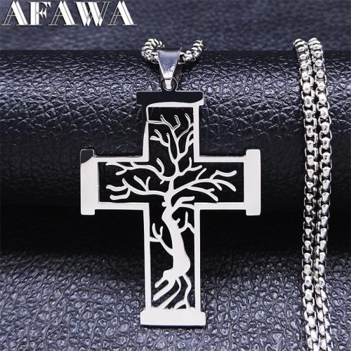 Stainless Steel Chain Necklace, 304 Stainless Steel, Cross, polished, fashion jewelry & Unisex, silver color Approx 50 cm [