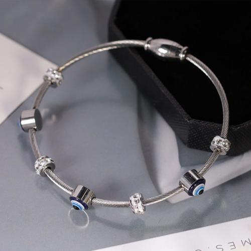 Stainless Steel  European Bracelets, 304 Stainless Steel, with Resin, Vacuum Ion Plating, fashion jewelry & for woman & with rhinestone Approx 17 cm 