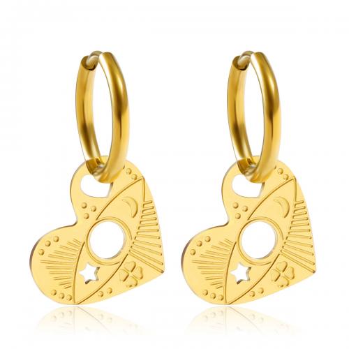 Huggie Hoop Drop Earring, Acier inoxydable 304, coeur, Placage ionique sous vide, bijoux de mode & pour femme, doré Vendu par paire