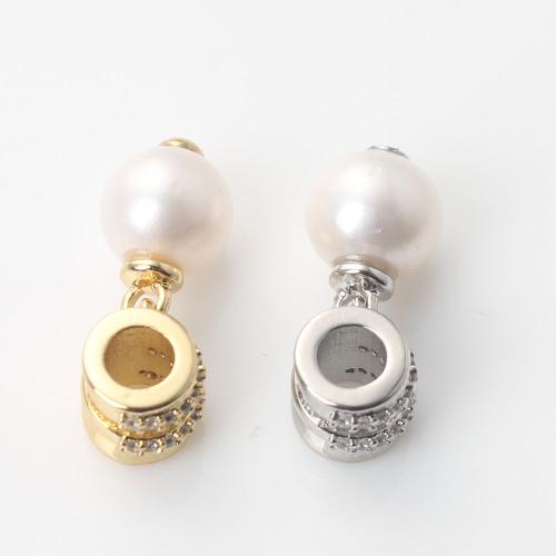 Befestigter Zirkonia Messing Anhänger, mit Kunststoff Perlen, rund, plattiert, DIY & Micro pave Zirkonia, keine, 20.6x8.3x8.3mm, verkauft von PC