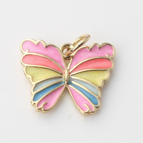 Enamel Brass Pendants, Butterfly, gold color plated, DIY, mixed colors 