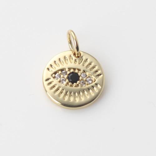 Fashion Evil Eye Pendant, Brass, Round, gold color plated, DIY & micro pave cubic zirconia [