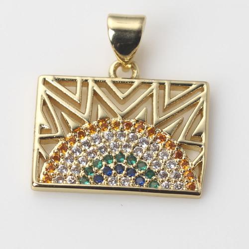 Cubic Zirconia Micro Pave Brass Pendant, Rectangle, gold color plated, DIY & micro pave cubic zirconia, mixed colors 