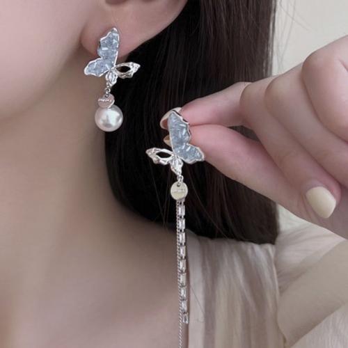 Kunststoff Perle Zink Legierung Ohrring, Zinklegierung, mit ABS-Kunststoff-Perlen & Kristall, plattiert, Modeschmuck & Emaille, blau, verkauft von Paar
