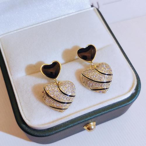 Zinc Alloy Rhinestone Drop Earring, Heart, plated, fashion jewelry & with rhinestone, golden 